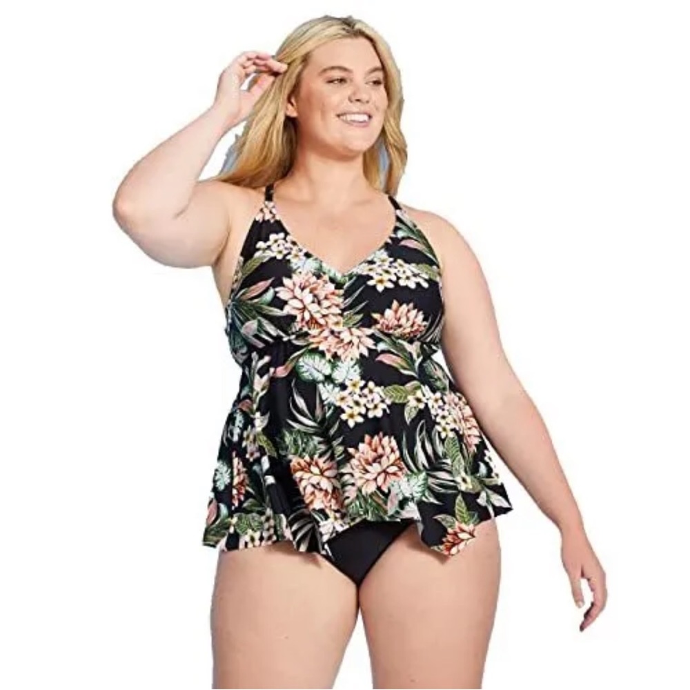Kona Sol Floral Print Bikini Top Plus Size 2X New with Tag